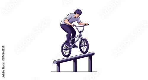 Dynamic Bmx Rider Performing A Rail Grind Trick On A Ramp