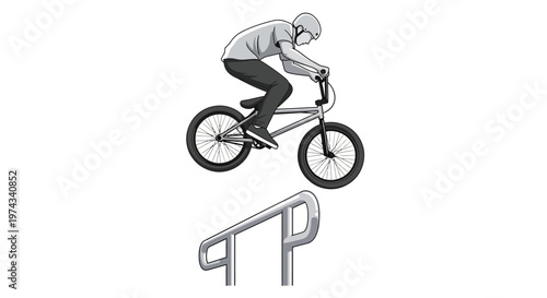 Dynamic Bmx Rider Performing A Stunt Over A Metal Rail On A White Background