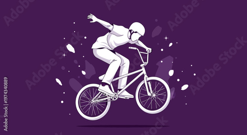 Dynamic BMX Rider Performing A Trick Against A Purple Backdrop