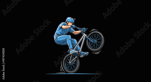 Dynamic BMX Rider Performing A Wheelie On Black Background