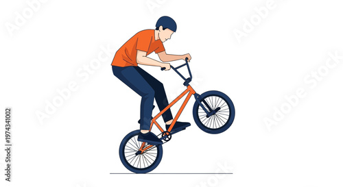 Dynamic BMX Rider Performing a Wheelie Trick on Bicycle