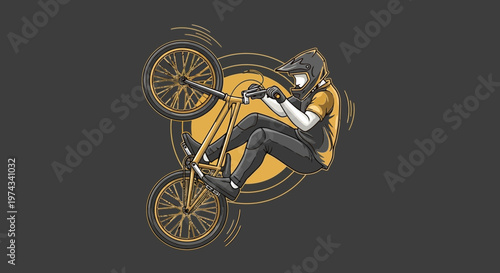 Dynamic BMX Rider Performing A Wheelie With Flair