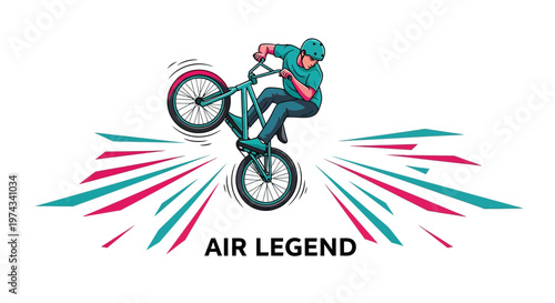 Dynamic Bmx Rider Performing A Wheelie With Speed Lines Illustration