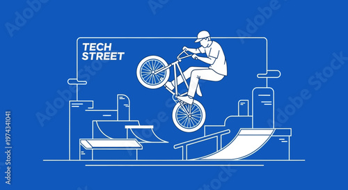 Dynamic Bmx Rider Performing Acrobatics In A Stylized Urban Skatepark