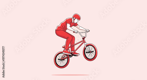 Dynamic BMX Rider Performing Aerial Stunt In Vibrant Red Attire