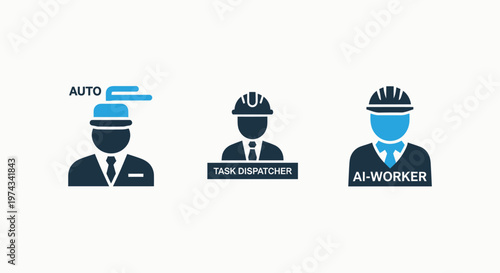 Icons for automated worker, task execution, and AI worker roles