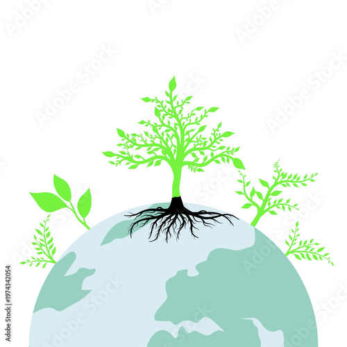 Earth Day  Trees with Roots Inside the Earth Circle