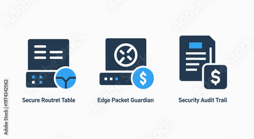 Secure network, edge computing, and security audit icons