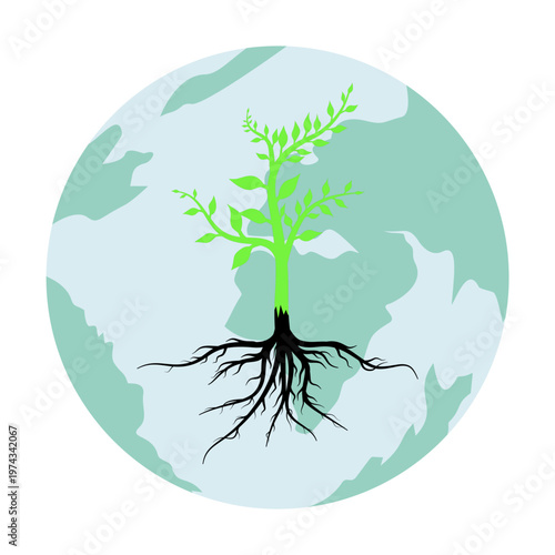 Earth Day  Trees with Roots Inside the Earth Circle