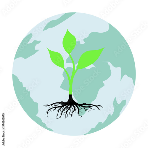 Earth Day  Trees with Roots Inside the Earth Circle