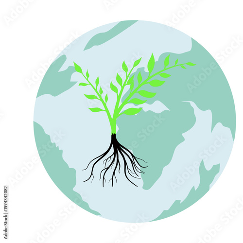 Earth Day  Trees with Roots Inside the Earth Circle