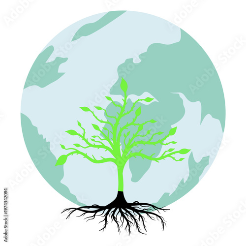 Earth Day  Trees with Roots Inside the Earth Circle