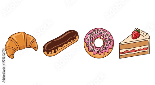 Assorted sweet baked dessert foods.