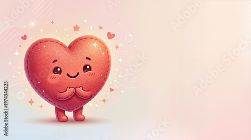Cute Heart Character with Copy Space for Health and Love Design