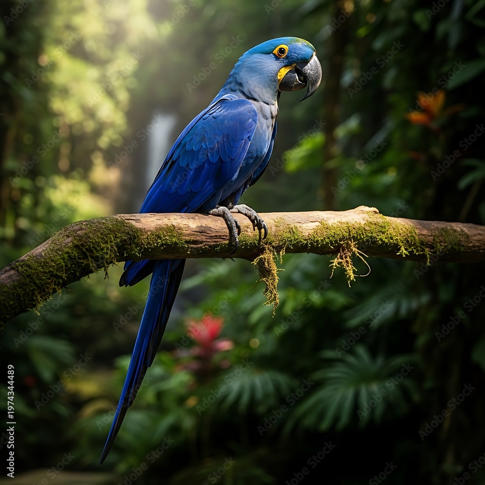 Obraz premium Hyacinth Macaw Perched in Lush Rainforest - A Vibrant Portrait.