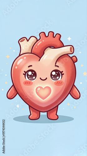 Cute Anatomical Heart Character for Cardiology and Wellness Design