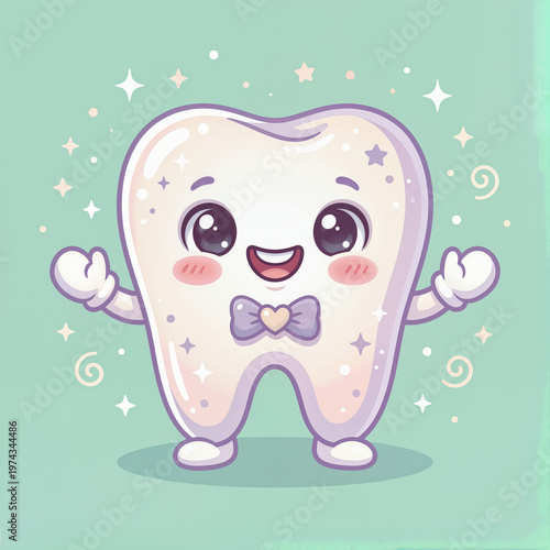 Cute Smiling Tooth Character with Bow Tie for Dental Care Design
