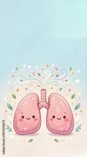 Cute Lungs Character Illustration for Respiratory Health and Breathing Wellness