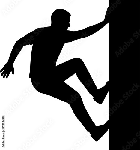 Dynamic Silhouette of a Man Actively Climbing a Vertical Wall, Symbolizing Challenge, Determination, and Achievement in Sports and Fitness