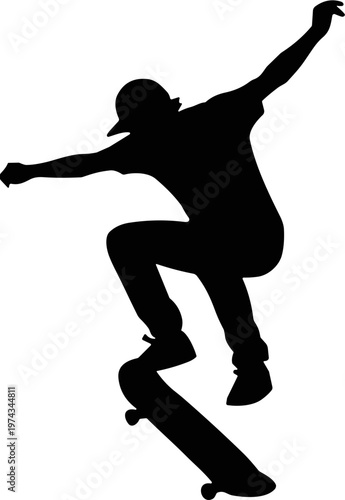 Silhouette of a Skateboarder Performing a Trick Against a White Background