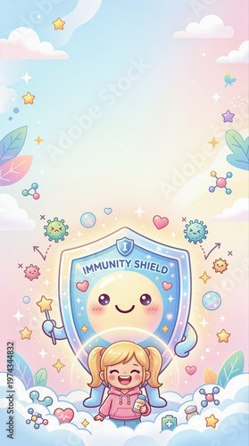 Cute Immunity Shield Protecting Child for Kids Health and Wellness Design