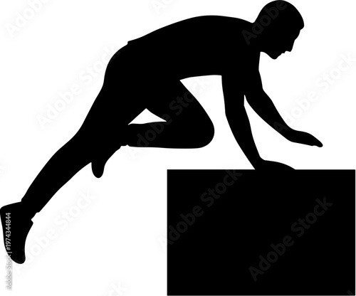 Dynamic silhouette of a person in mid-action, demonstrating agility and determination while vaulting over a challenging obstacle or barrier