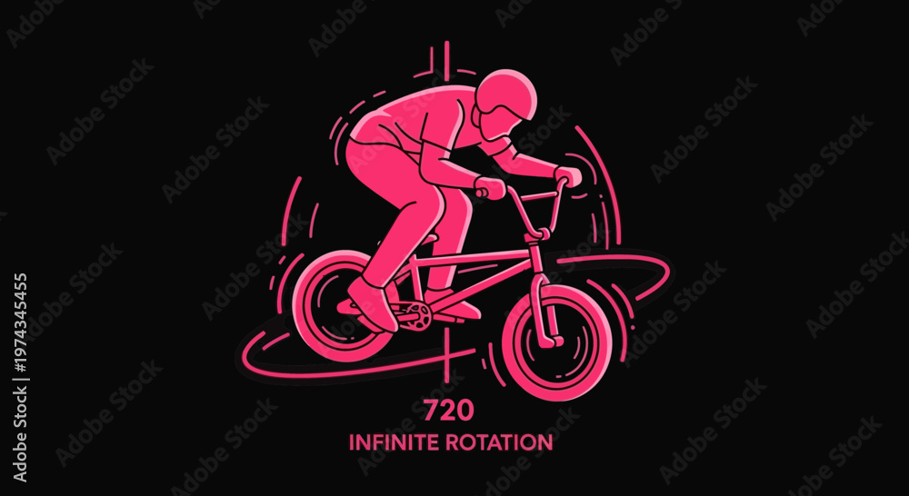 Fototapeta premium Dynamic Bmx Rider Performing An Incredible 720 Degree Trick On A Black Background