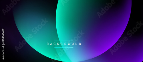 Abstract gradients blend, creating vibrant circular shapes. Dark background emphasizes colorful overlays, modern design element.