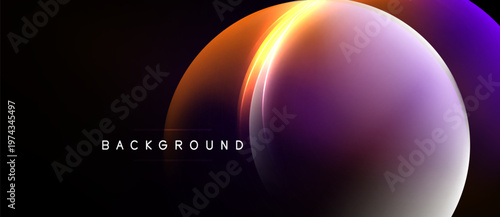 Abstract design features glowing orb, gradient colors. Dark background emphasizes circular shape, modern aesthetic.