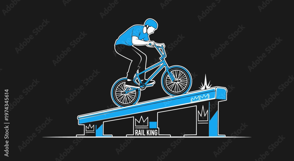 Fototapeta premium Dynamic Bmx Rider Performing Tricks On A Street Rail