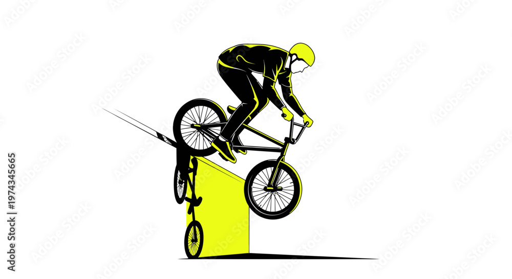 Naklejka premium Dynamic BMX Rider Performs An Aerial Stunt On A Ramp