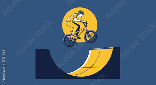 Dynamic BMX Rider Performs Acrobatic Jump Against Vibrant Yellow Sun Background