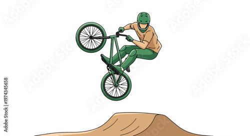 Dynamic Bmx Rider Performs Aerial Stunt Over Dirt Ramp