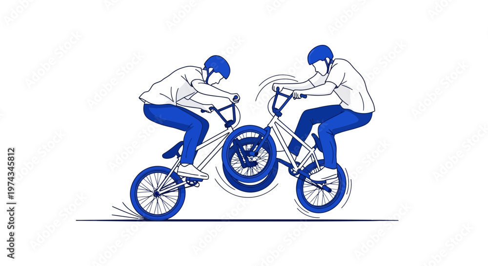 Naklejka premium Dynamic BMX Riders Performing Tricks Together Engaging In Sport