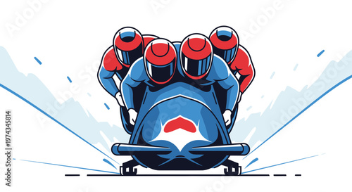 Dynamic Bobsled Team Racing Down a Snowy Track Illustration