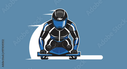 Dynamic Bobsled Athlete In Mid-Race Motion Vector Illustration