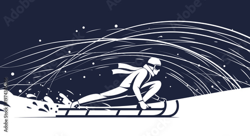 Dynamic Bobsledder Action Sports Illustration Speeding Downhill