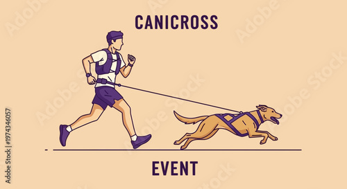 Dynamic Canicross Event Illustration Human and Dog Running Together