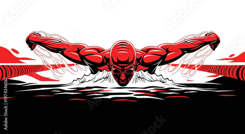Dynamic Butterfly Stroke Swimmer Reaching Peak Performance Bold Illustration
