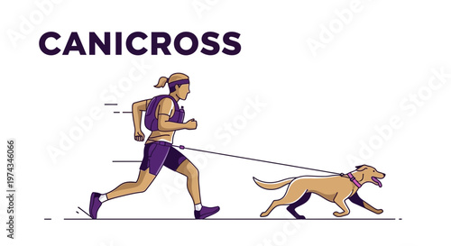 Dynamic Canicross Illustration Of Athlete And Dog Running Together In Motion