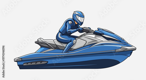 Dynamic Cartoon Illustration of a Jet Ski Rider in Action