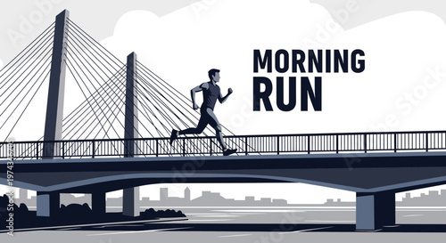 Dynamic Cityscape Runner Inspiring Morning Exercise On Scenic Bridge