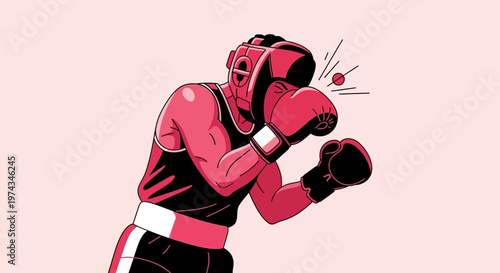 Dynamic Boxer In Action With Red Gloves And Headgear Minimalist Graphic Art
