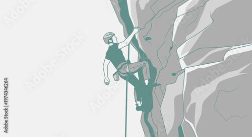 Dynamic Climber Ascends Rocky Facade With Determination