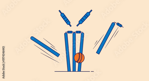 Dynamic Cricket Action Illustration Of Wicket Falling With Ball
