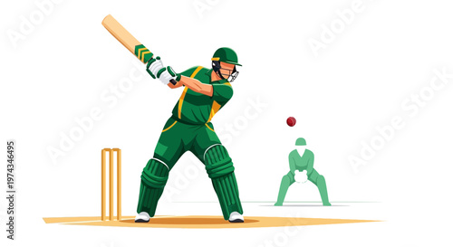 Dynamic Cricket Action Player Batting Wicket Keeper Catching Ball