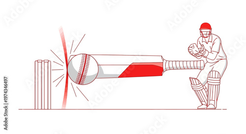 Dynamic Cricket Action Scene With Player Bat Ball and Wickets