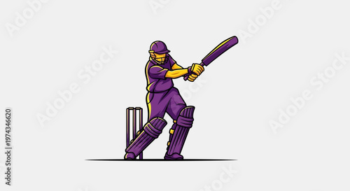 Dynamic Cricket Player Illustration With Wicket And Bat