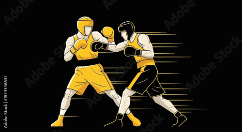 Dynamic Boxing Match Two Fighters Clashing on Black Background