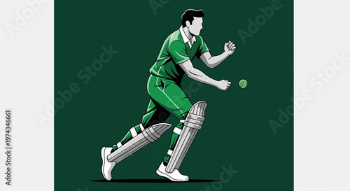 Dynamic Cricket Player In Action On A Green Field
